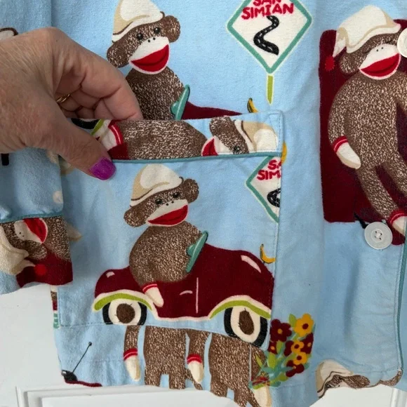 •Nick & Nora• Sock Monkey Pattern Pajama Set - Size Large - Picture 5 of 13